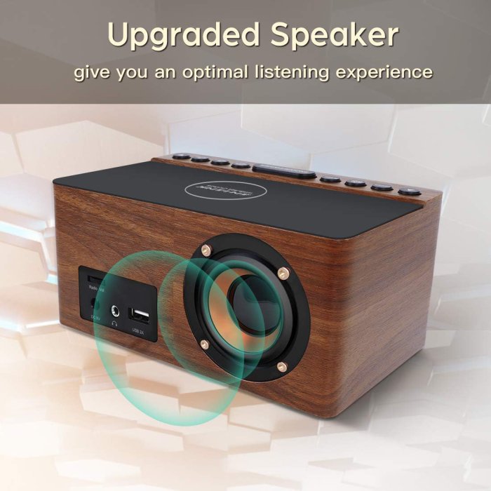 ANJANK Digital LED Alarm Clock with Wireless Charger - Wood (image 4)