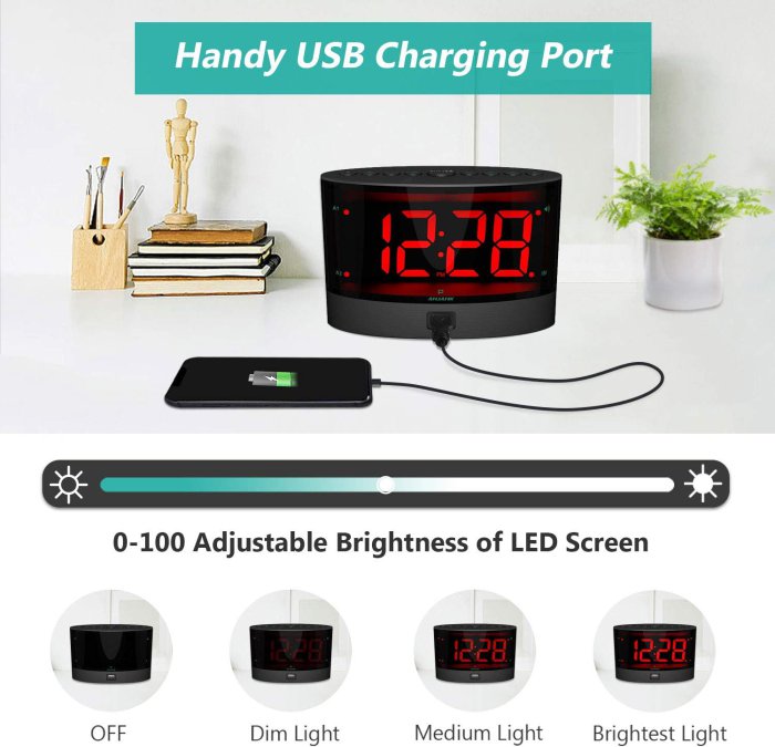 ANJANK Extra Loud Alarm Clock with Wireless Bed Shaker (image 5)